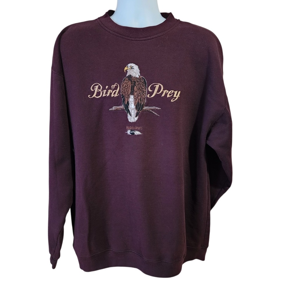 Vintage Headwaters Bird of Prey Embroidered Sweatshirt Men's XL Eagle Crewneck